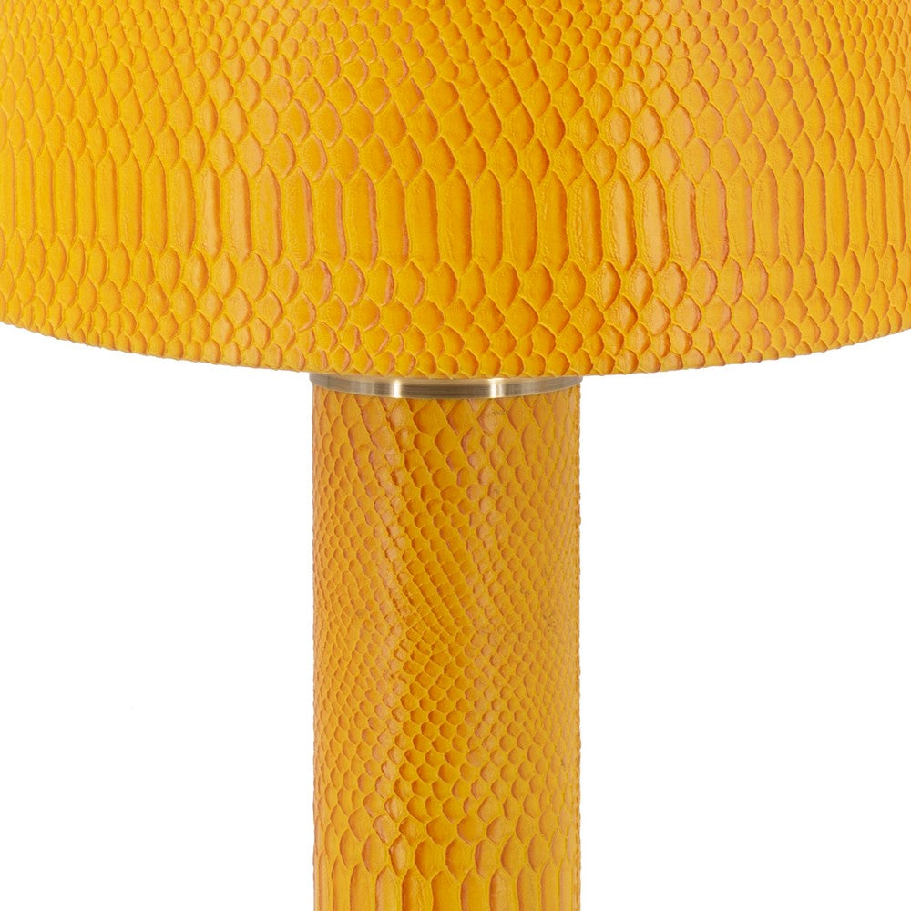 Benjara 27 Inch Modern Table Lamp, Vegan Faux Leather, Iron, Bright Orange Yellow