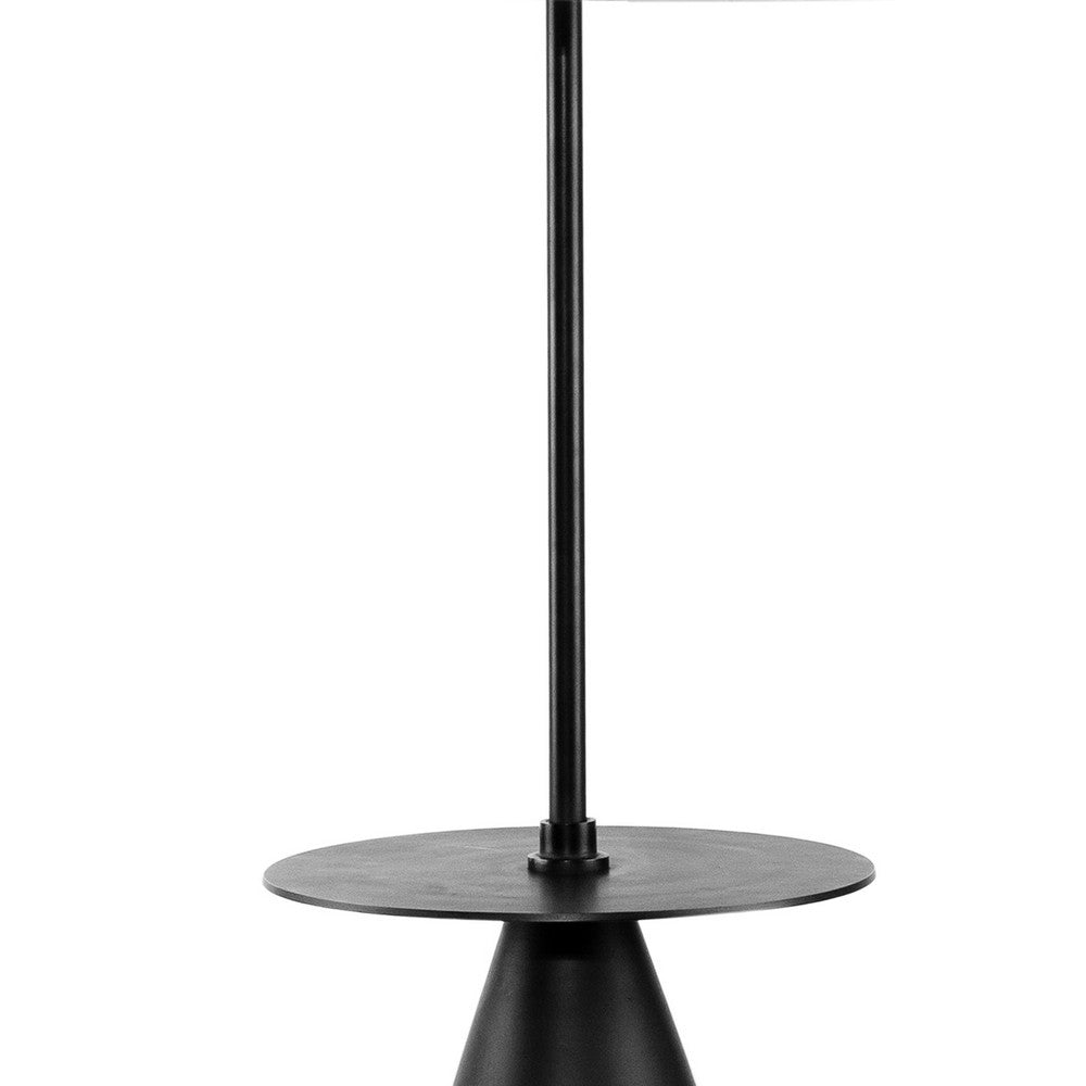 Benjara 61 Inch Modern Floor Lamp, Round Drum Shade, Aluminum Frame, White, Black