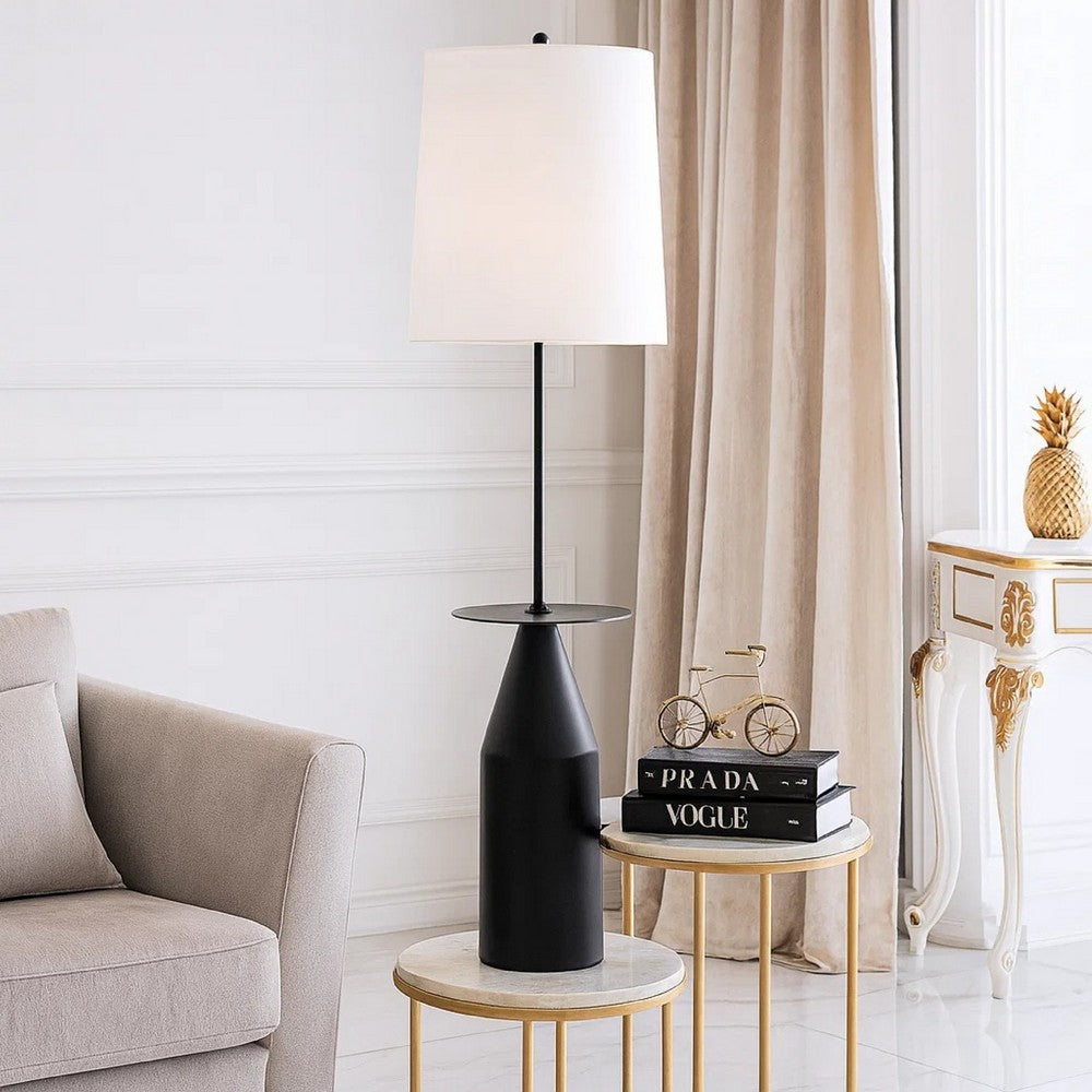 Benjara 61 Inch Modern Floor Lamp, Round Drum Shade, Aluminum Frame, White, Black