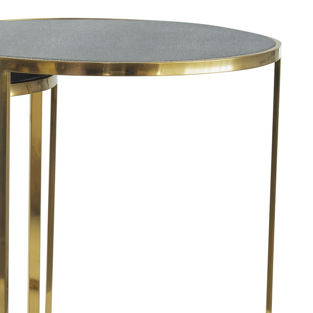 Benjara 24, 22, 21 Inch Nesting Table, Gold Stainless Steel, Vegan Faux Leather Top