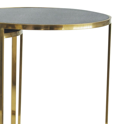 Benjara 24, 22, 21 Inch Nesting Table, Gold Stainless Steel, Vegan Faux Leather Top