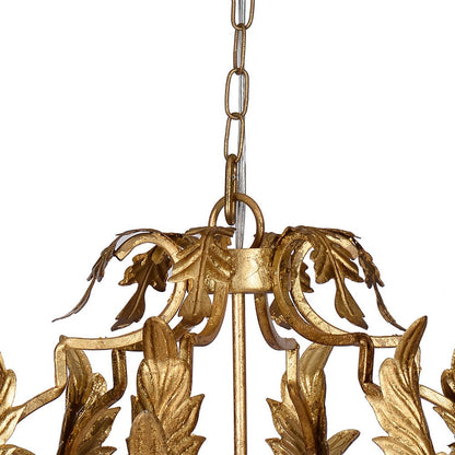 Benjara 20 Inch Luxury Grade 3 Light Chandelier, Acanthus Leaf, Metal Gold Finish