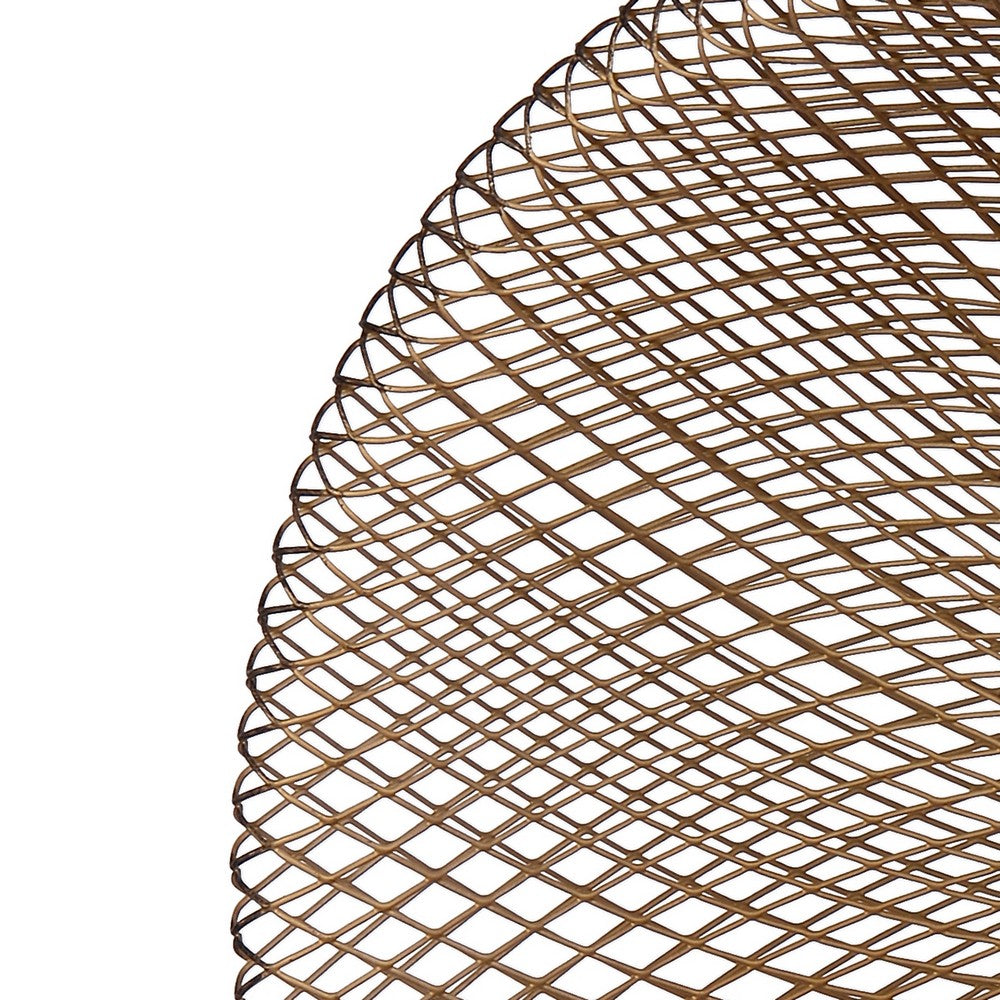 Benjara 14 Inch Round Wall Mounted Lamp, Iron Mesh And Hardware, Gold Finished