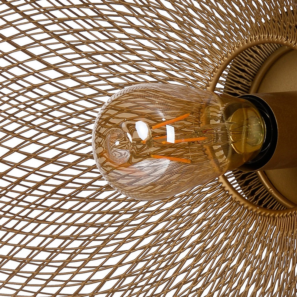 Benjara 14 Inch Round Wall Mounted Lamp, Iron Mesh And Hardware, Gold Finished