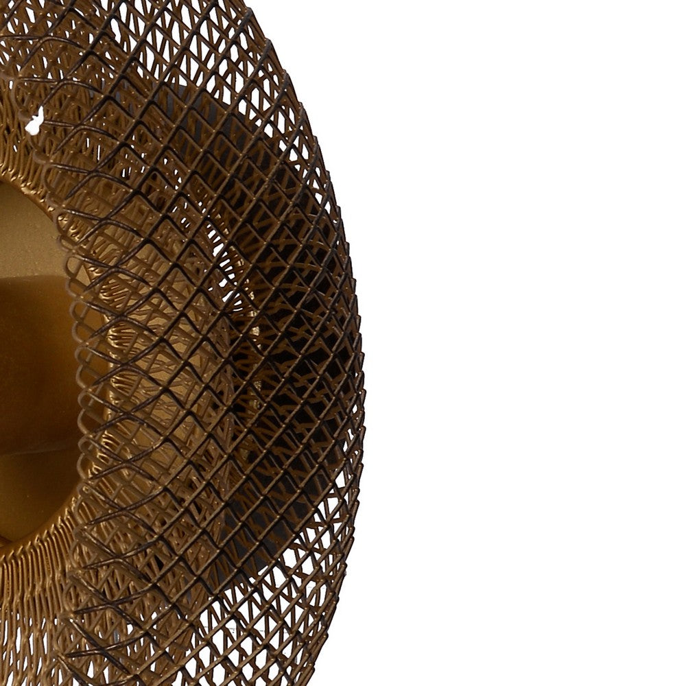 Benjara 14 Inch Round Wall Mounted Lamp, Iron Mesh And Hardware, Gold Finished