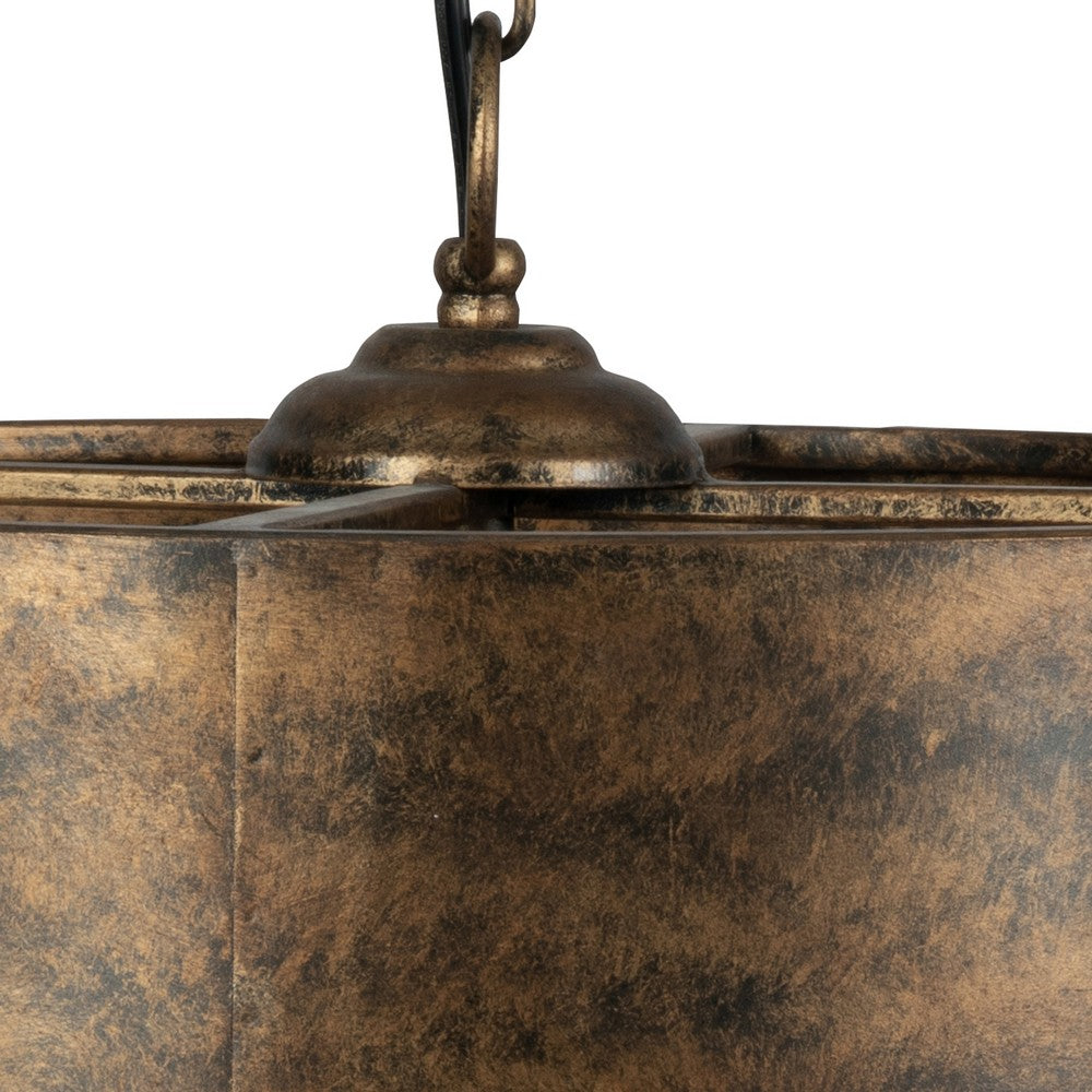 Benjara 16 Inch 3 Light Chandelier, Round, Iron Frame, Rustic Brushed Bronze Finish
