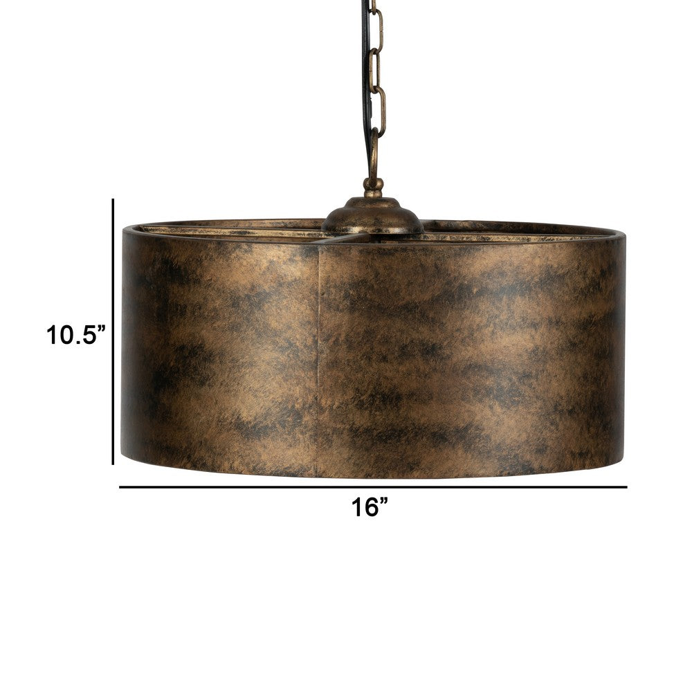 Benjara 16 Inch 3 Light Chandelier, Round, Iron Frame, Rustic Brushed Bronze Finish