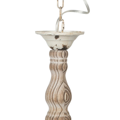 Benjara Kol 22 Inch Traditional 6 Light Chandelier, Fir Wood, Iron, Antique White