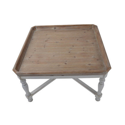 Benjara Fin 33 Inch Coffee Table, Tray Top, Rustic Fir Wood, Antique White, Brown