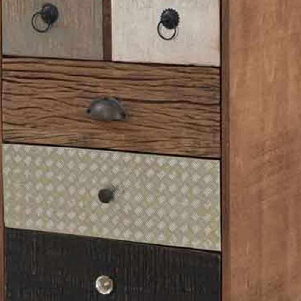Benjara 42 Inch Tall Dresser Chest, Multicolor, 6 Drawers, Sturdy Sled Base, Brown