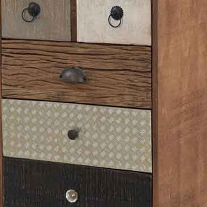 Benjara 42 Inch Tall Dresser Chest, Multicolor, 6 Drawers, Sturdy Sled Base, Brown