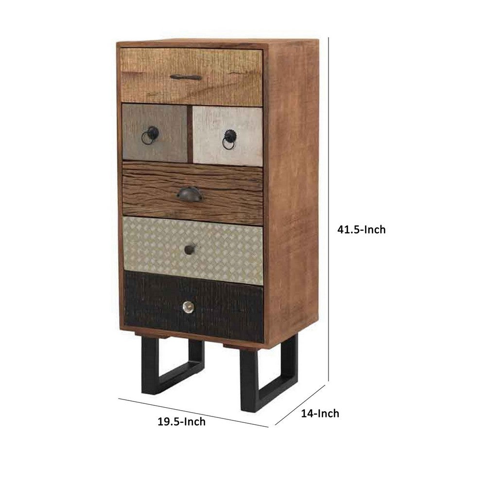 Benjara 42 Inch Tall Dresser Chest, Multicolor, 6 Drawers, Sturdy Sled Base, Brown