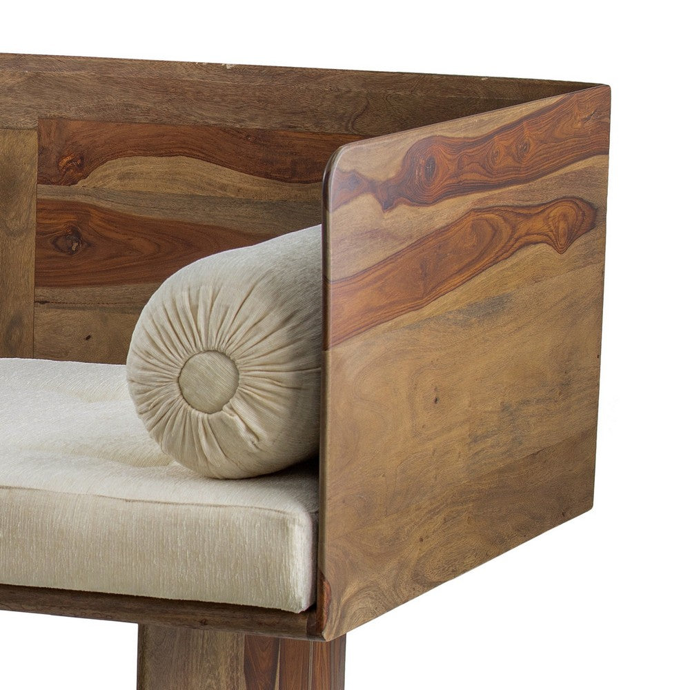 Benjara Enid 55 Inch Two Seater Sofa Bench, Modern Rustic Wood Frame, Brown