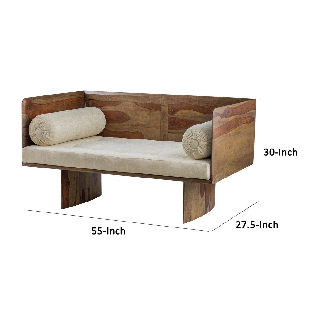 Benjara Enid 55 Inch Two Seater Sofa Bench, Modern Rustic Wood Frame, Brown