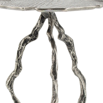 Benjara 24 Inch Accent Table, Aluminum Metal Branch Tripod Legs, Antique Silver