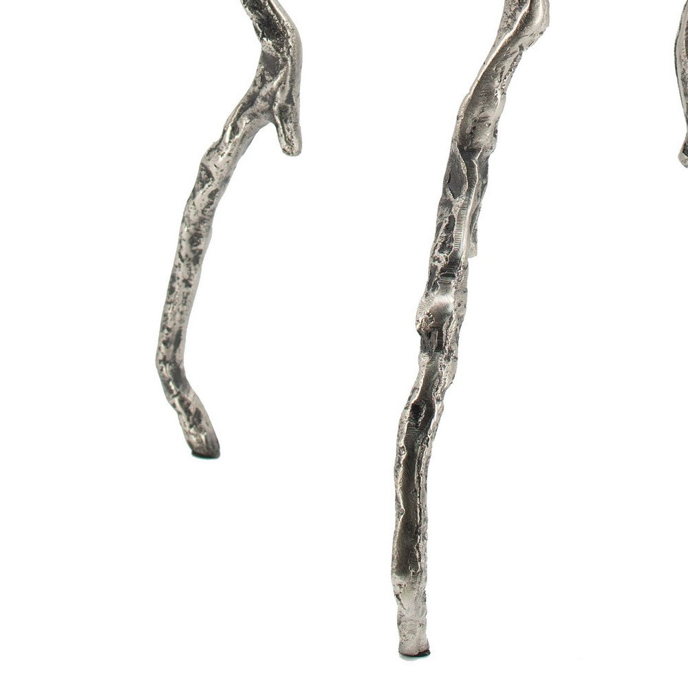 Benjara 24 Inch Accent Table, Aluminum Metal Branch Tripod Legs, Antique Silver