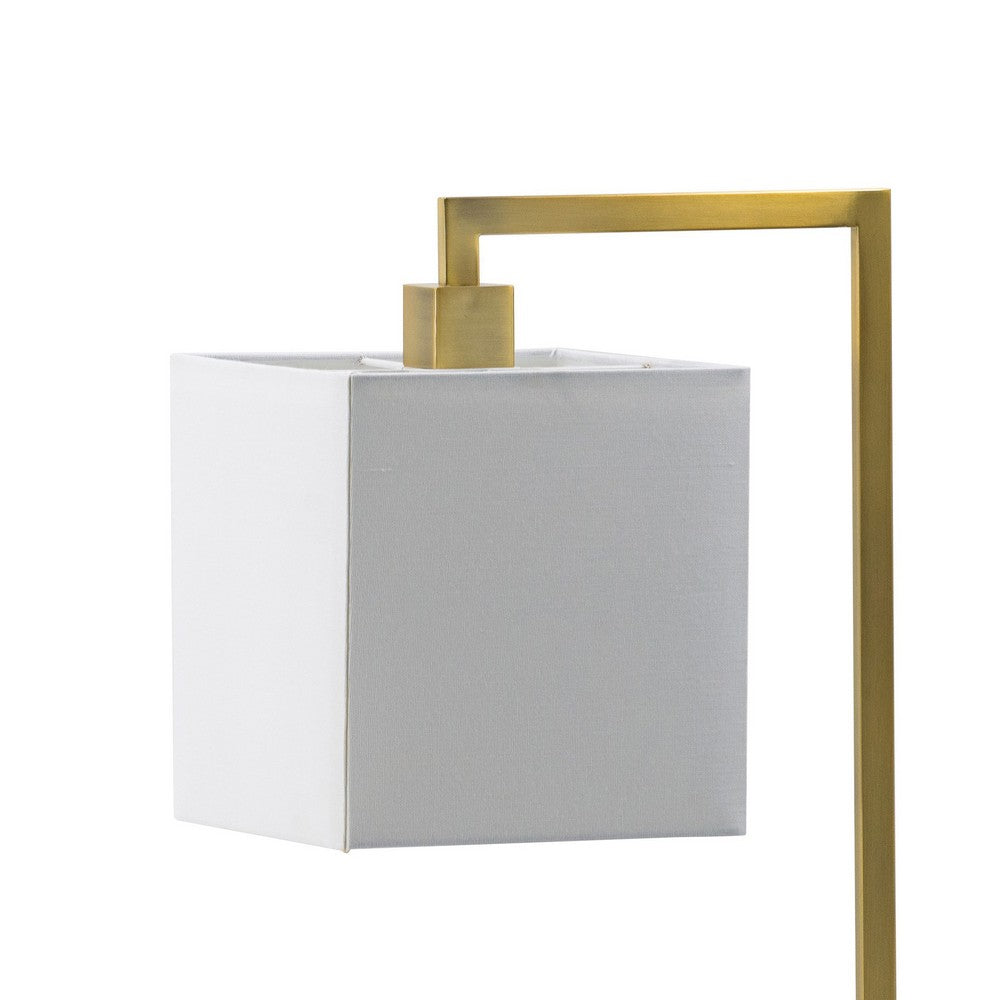 Benjara 25 Inch Modern Geometric Table Lamp, Square Shade, White Marble Base, Gold