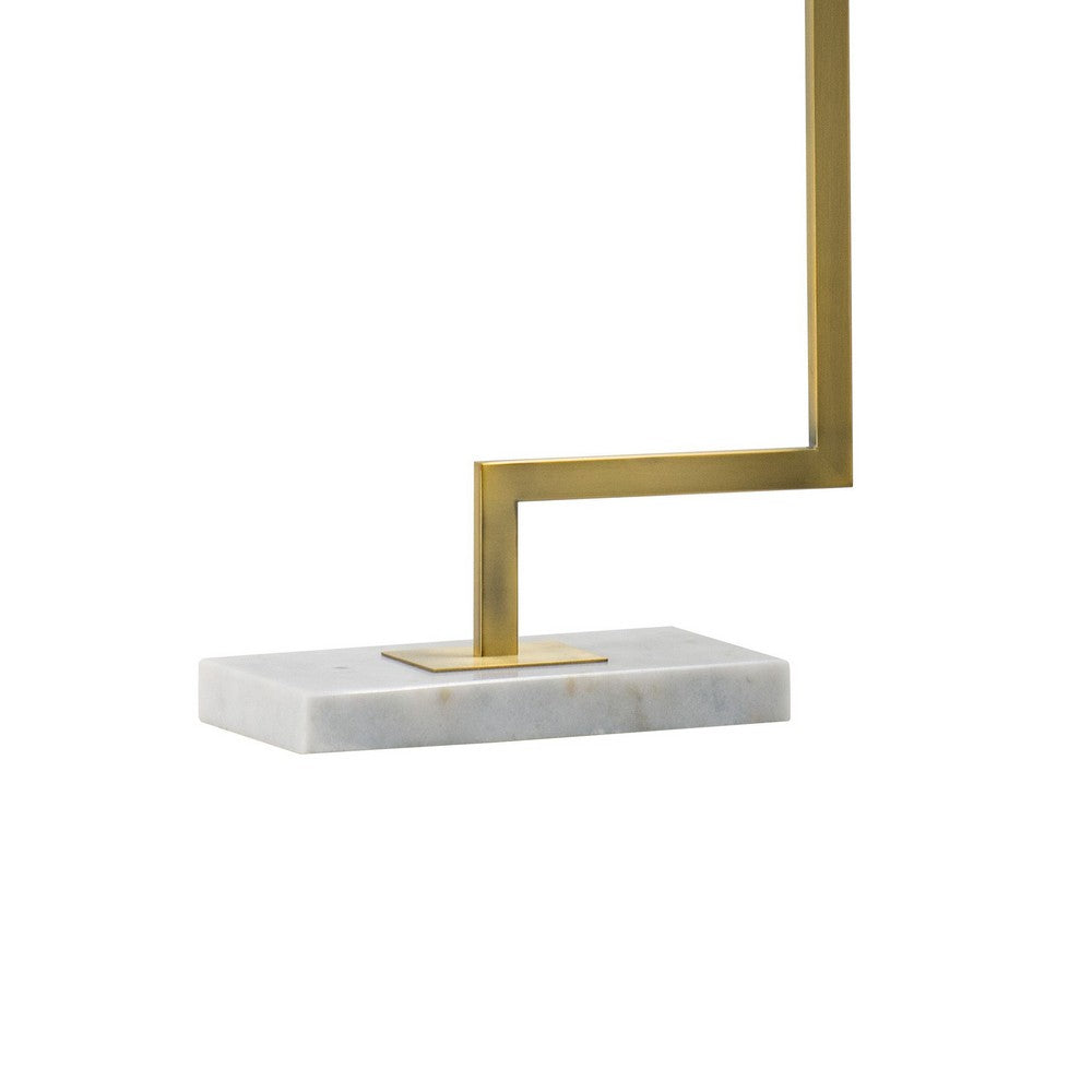 Benjara 25 Inch Modern Geometric Table Lamp, Square Shade, White Marble Base, Gold