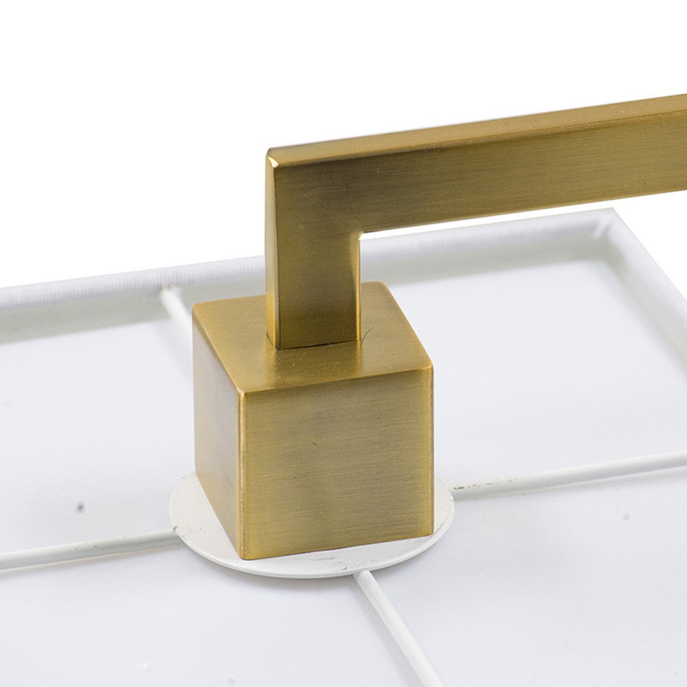 Benjara 25 Inch Modern Geometric Table Lamp, Square Shade, White Marble Base, Gold