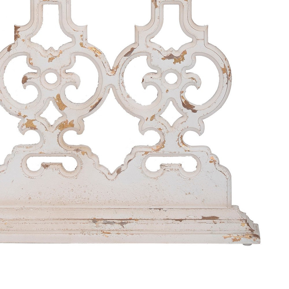 Benjara 32 Inch Console Table, Fir Wood, Traditional, Scrollwork, Whitewash, Brown