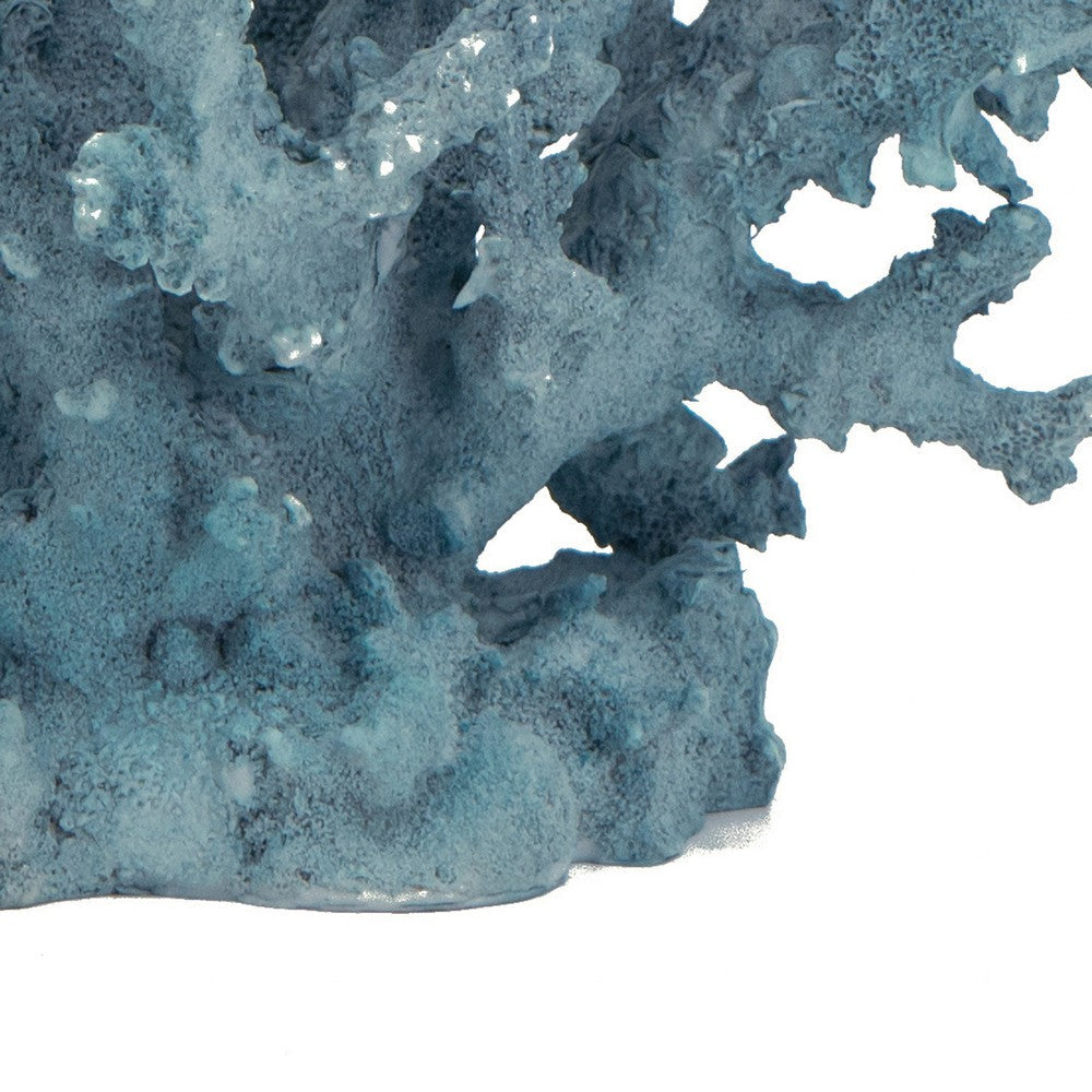 Benjara Pax 11 Inch Faux Coral Accent Decor for Tabletops, Powder Blue Polyresin