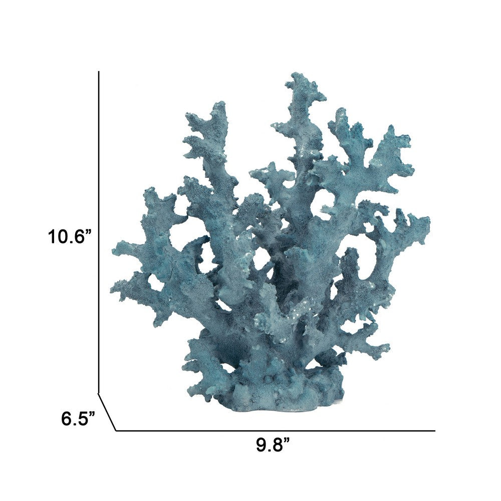 Benjara Pax 11 Inch Faux Coral Accent Decor for Tabletops, Powder Blue Polyresin