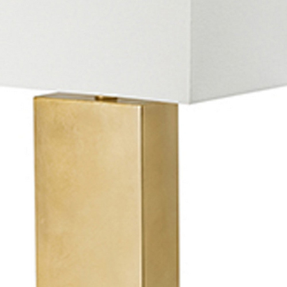 Benjara 16 Inch Modern Table Lamp, White Rectangular Shade, Acrylic Base, Gold