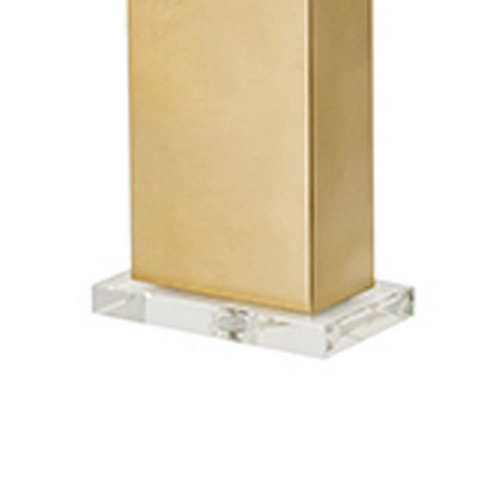 Benjara 16 Inch Modern Table Lamp, White Rectangular Shade, Acrylic Base, Gold