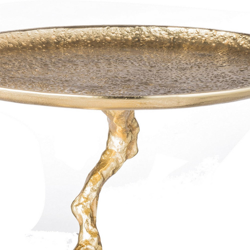 Benjara 28 Inch Accent Table, Artful Branchlike Frame, Silver Bird Accents, Gold