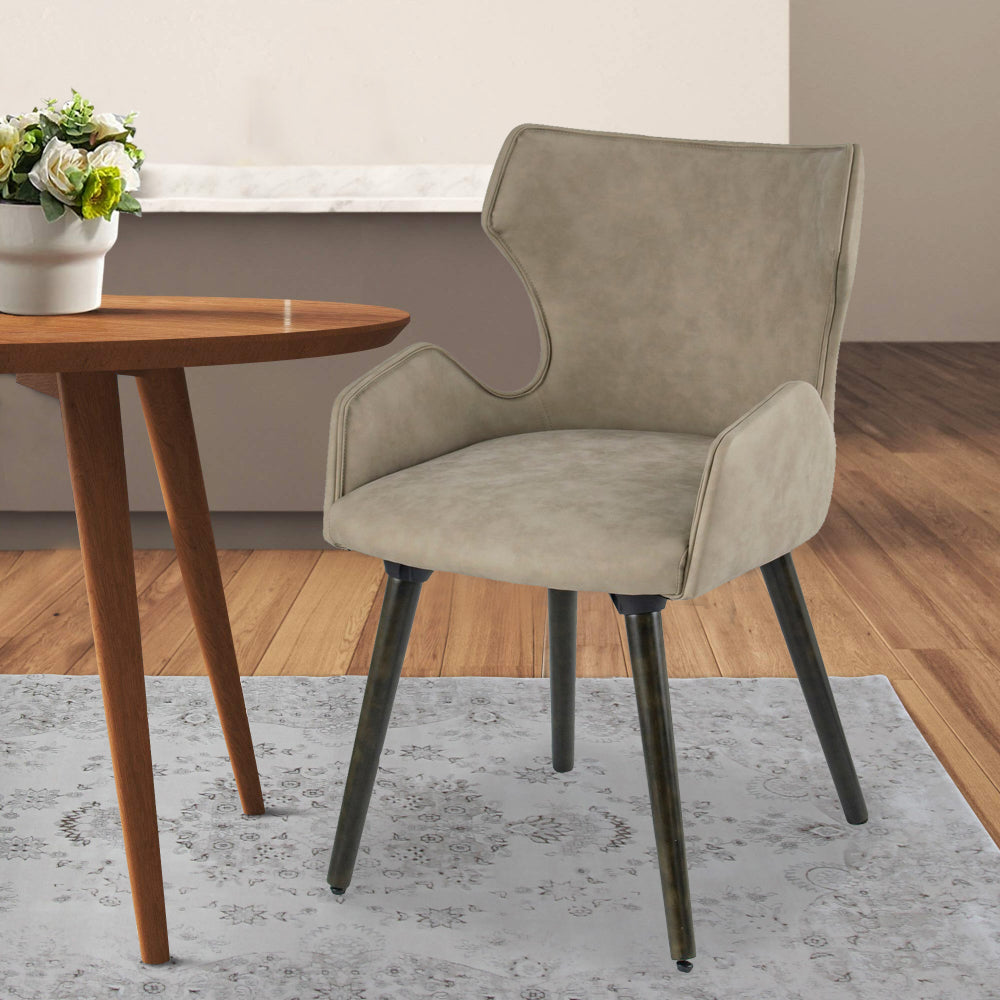 Benjara Rog 23 Inch Wood Dining Chair Set of 2, Wingback Seat, Beige And Brown