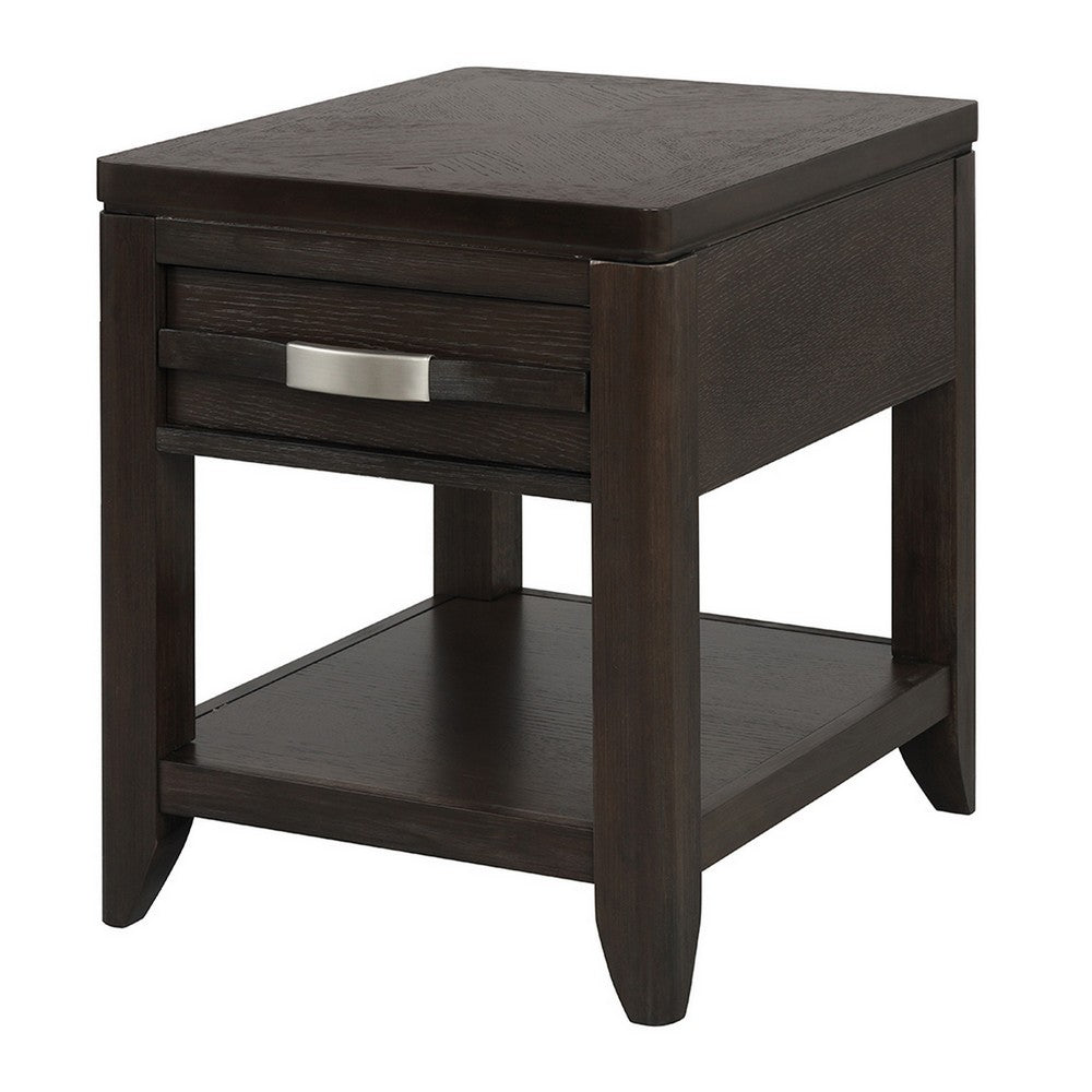 Benjara Joni 25 Inch Side End Table, 1 Drawer And Shelf, Espresso Brown Acacia Wood