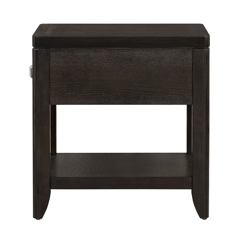 Benjara Joni 25 Inch Side End Table, 1 Drawer And Shelf, Espresso Brown Acacia Wood