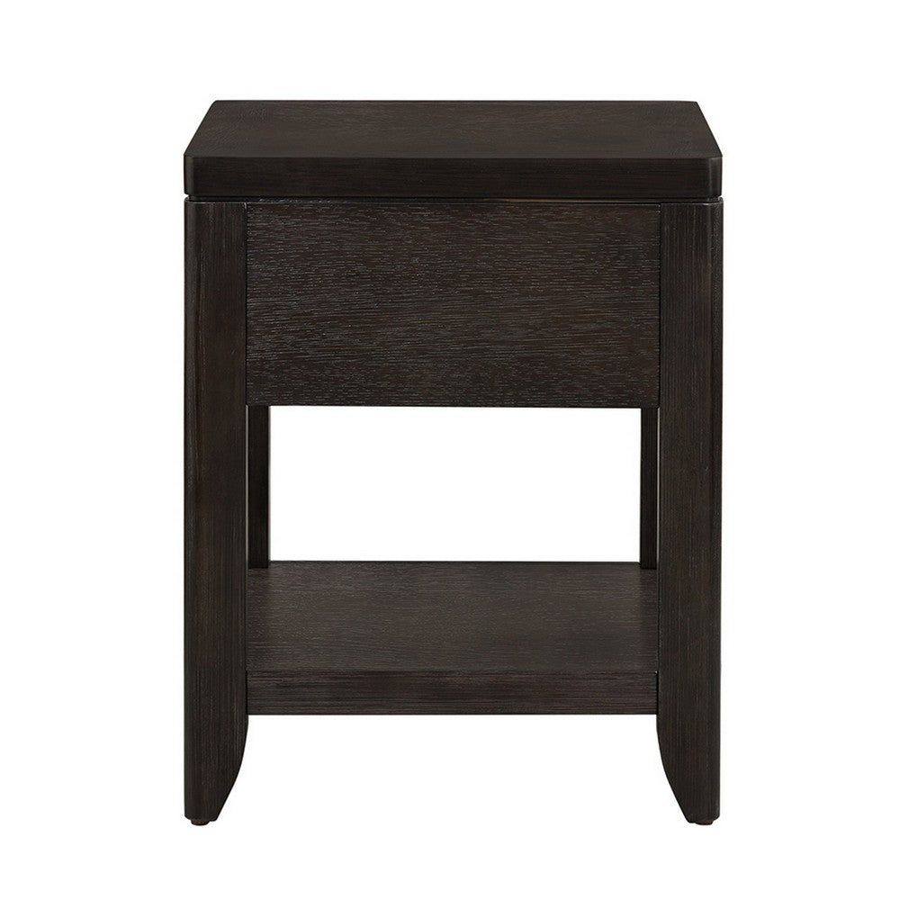 Benjara Joni 25 Inch Side End Table, 1 Drawer And Shelf, Espresso Brown Acacia Wood