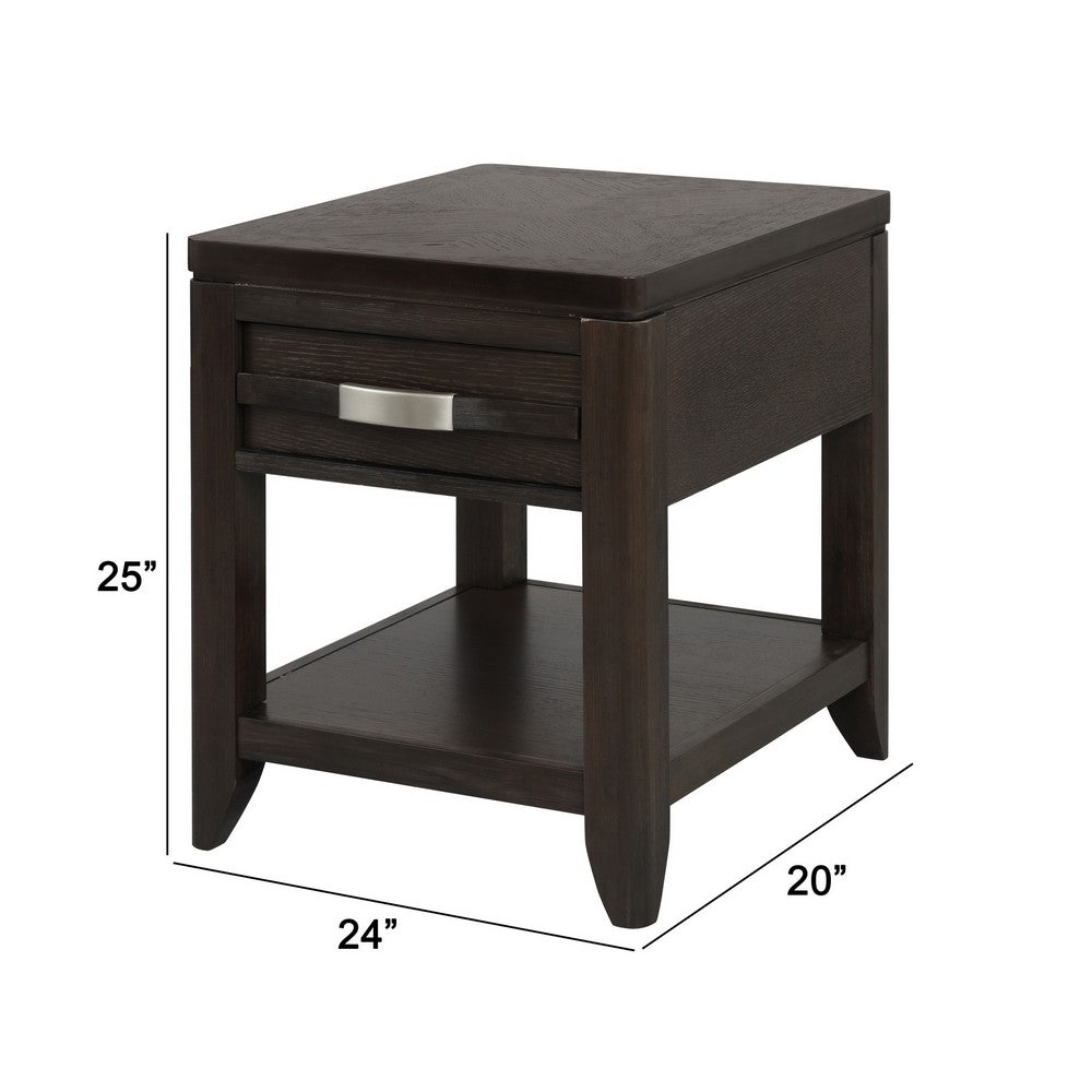 Benjara Joni 25 Inch Side End Table, 1 Drawer And Shelf, Espresso Brown Acacia Wood