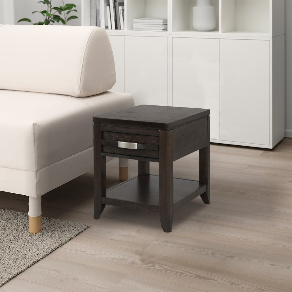 Benjara Joni 25 Inch Side End Table, 1 Drawer And Shelf, Espresso Brown Acacia Wood