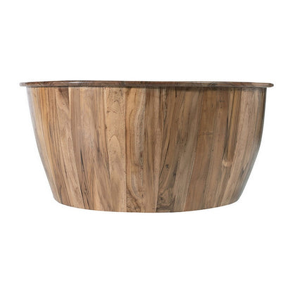 Benjara 37 Inch Round Coffee Table, Drum Shape, Mango And Sheesham Wood, Brown