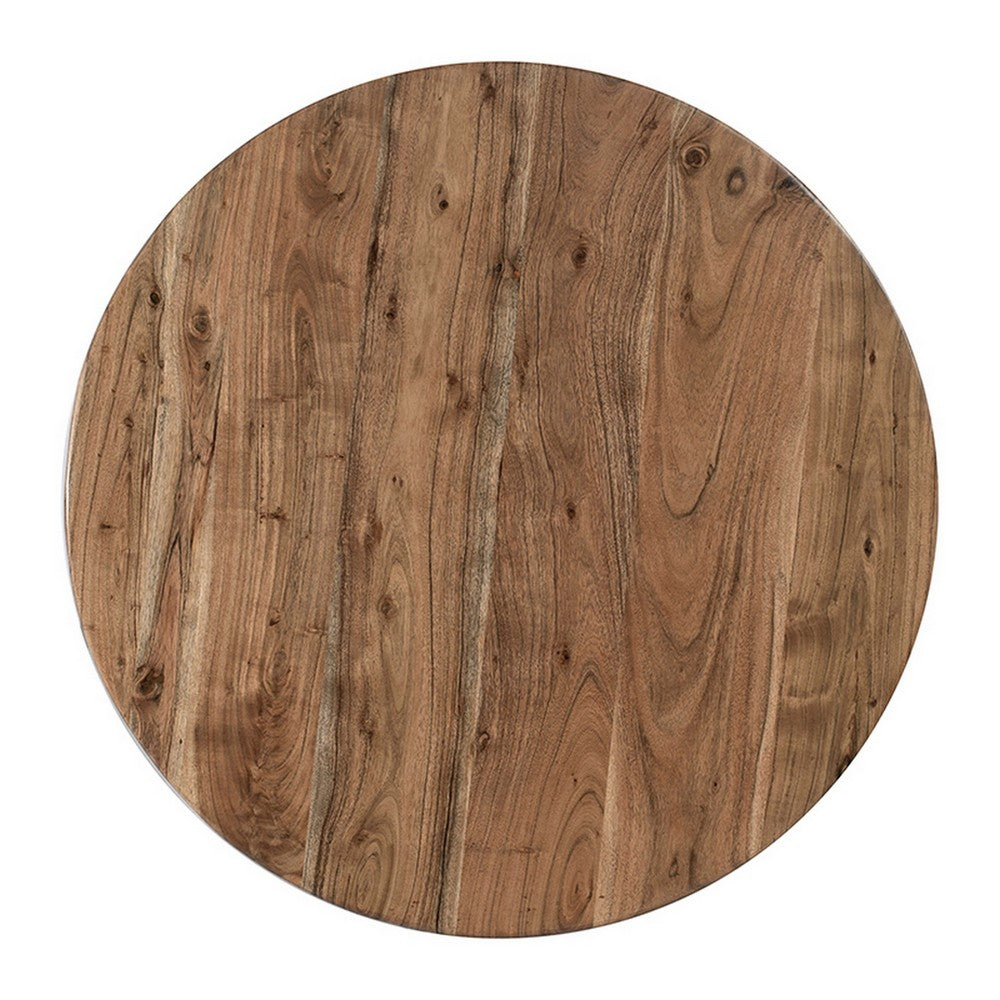 Benjara 37 Inch Round Coffee Table, Drum Shape, Mango And Sheesham Wood, Brown