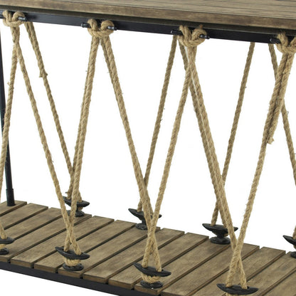 Benjara 52 Inch Console Table, Rustic Plank Top with Crossed Rope Design, Brown