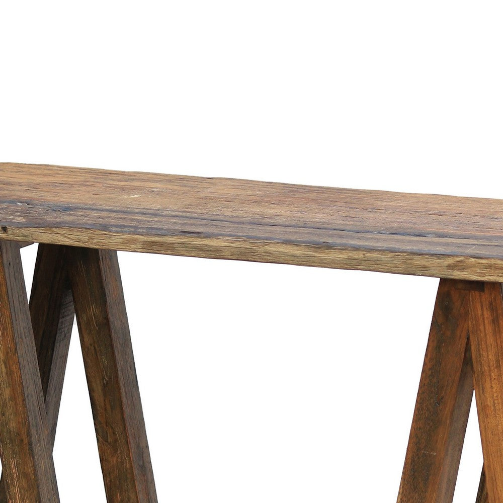 Benjara Drue 48 Inch Side Console Table, Textured Rustic Brown Wood Frame