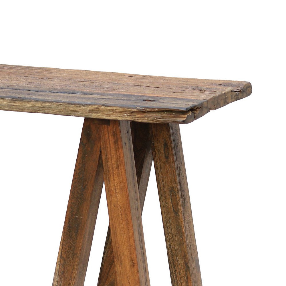Benjara Drue 48 Inch Side Console Table, Textured Rustic Brown Wood Frame