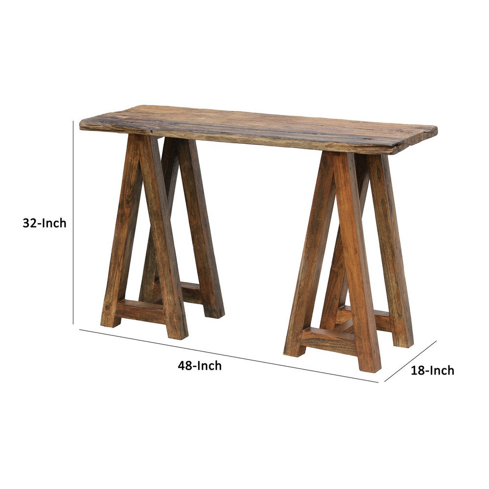 Benjara Drue 48 Inch Side Console Table, Textured Rustic Brown Wood Frame