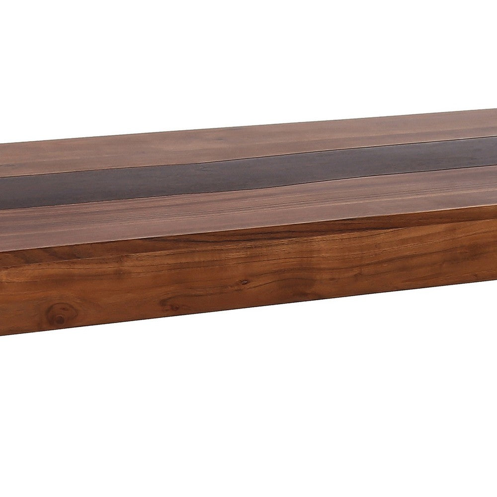 Benjara 52 Inch Modern Coffee Table, Acacia Wood with Classic Block Legs, Brown