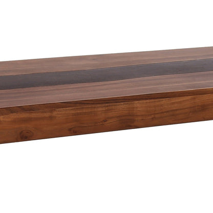 Benjara 52 Inch Modern Coffee Table, Acacia Wood with Classic Block Legs, Brown