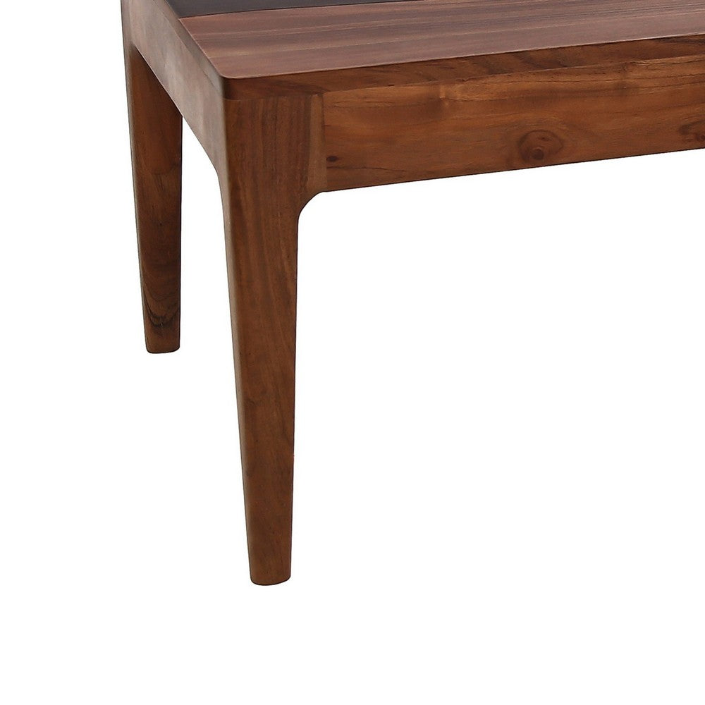Benjara 52 Inch Modern Coffee Table, Acacia Wood with Classic Block Legs, Brown