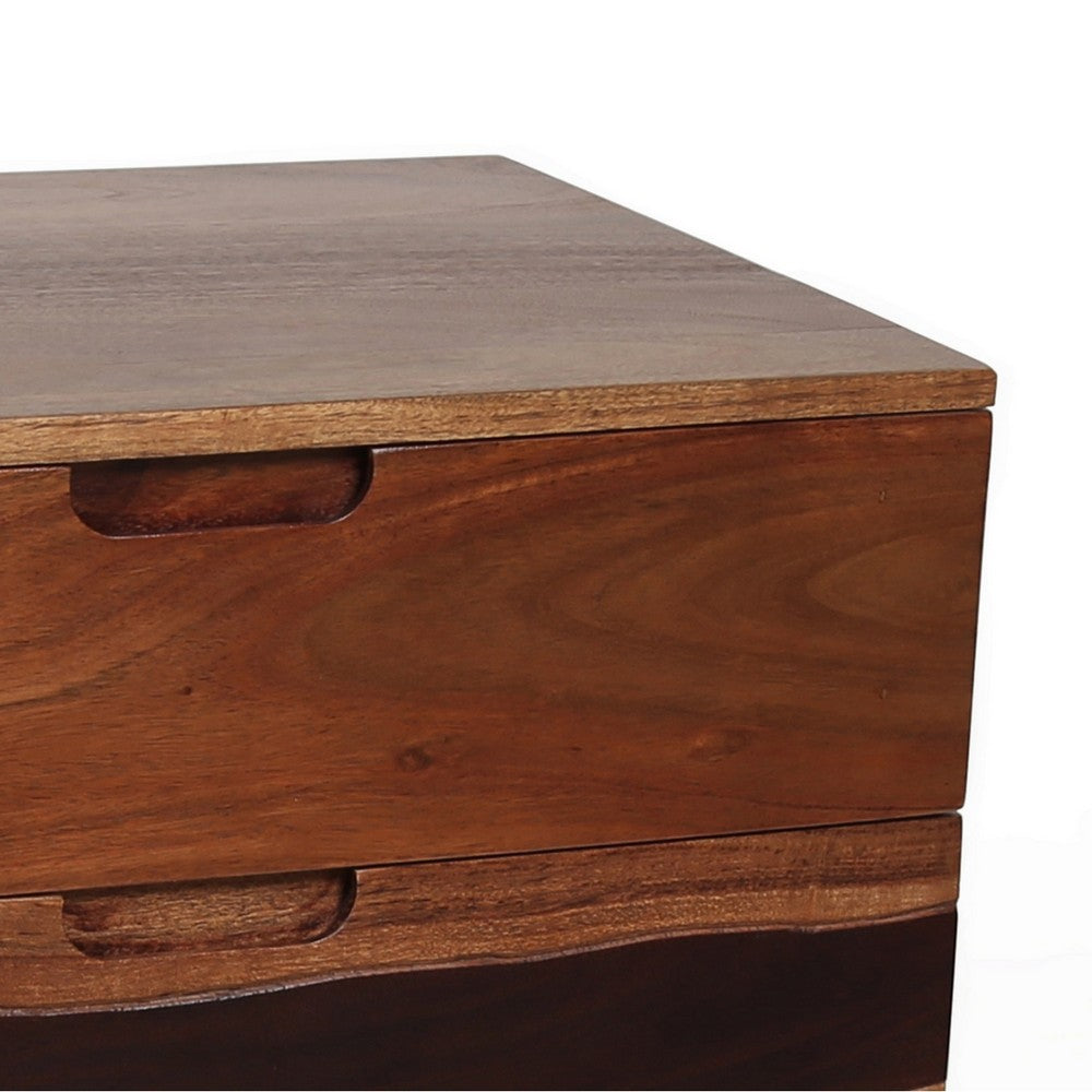Benjara 23 Inch Nightstand Side Table, Live Edge Acacia Wood, 3 Drawers, Brown