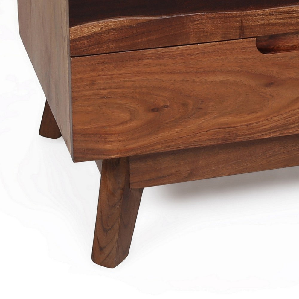 Benjara 23 Inch Nightstand Side Table, Live Edge Acacia Wood, 3 Drawers, Brown