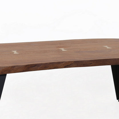Benjara 47 Inch Coffee Table, Live Edge Acacia Wood with Iron Legs, Brown, Black