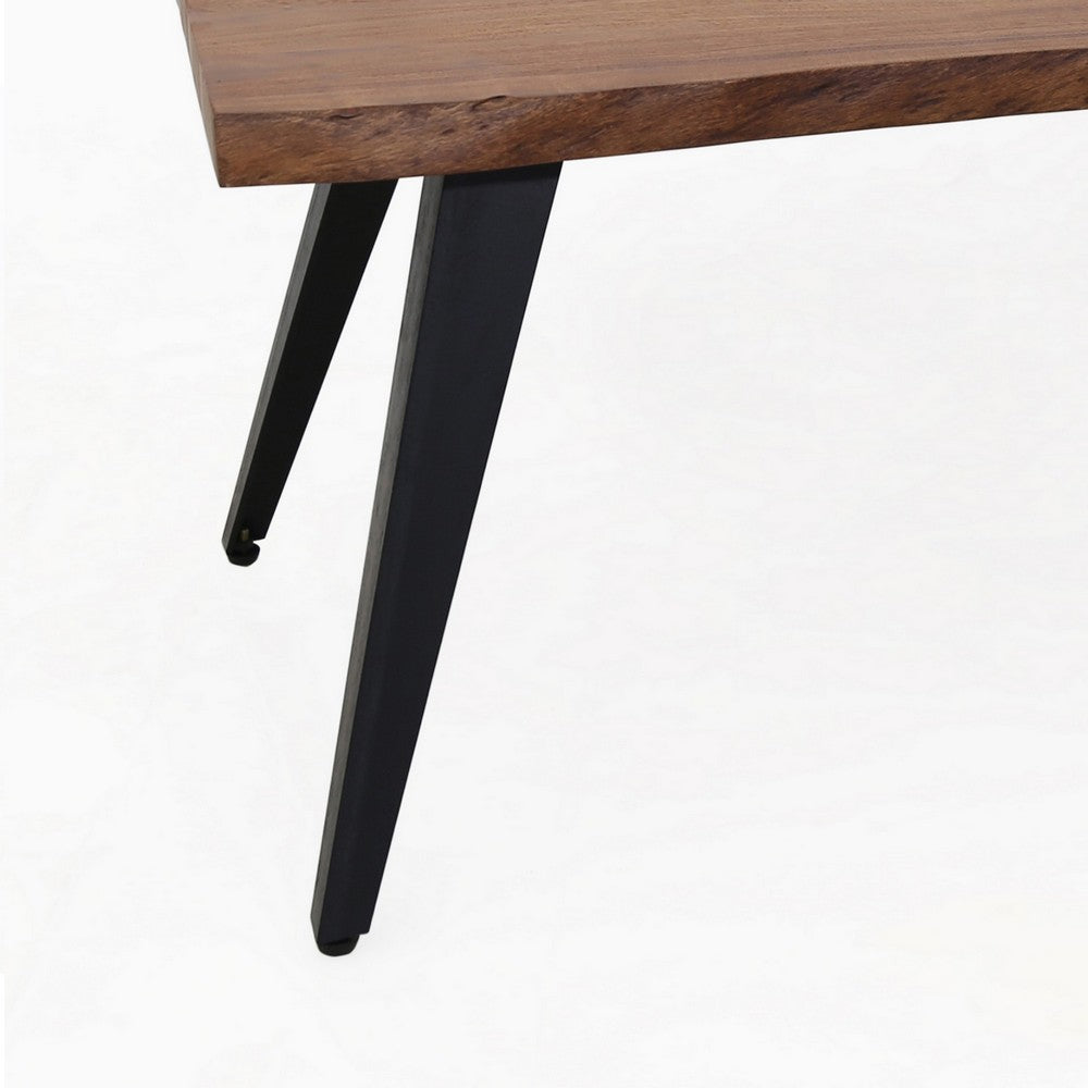 Benjara 47 Inch Coffee Table, Live Edge Acacia Wood with Iron Legs, Brown, Black