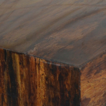 Benjara 32 Inch Rustic Coffee Table, Teak Wood Plinth Base, Grain Details, Brown