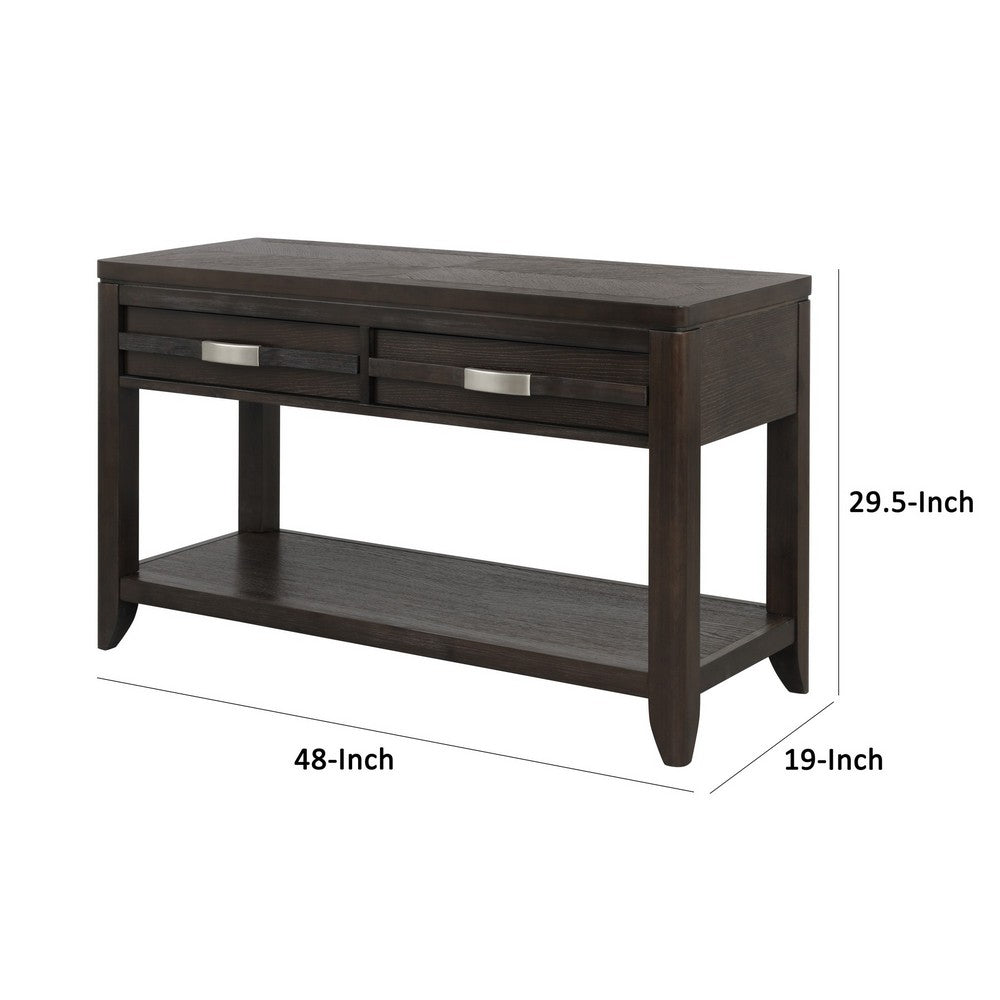 Benjara Joni 48 Inch Side Console Table, Acacia Wood, 2 Drawer, 1 Shelf, Espresso